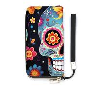 BVKWNTSA Portafoglio alla moda in pelle con stampa di teschi di zucchero di grande capacità, verticale, design interno multi-compartimento, soddisfa le tue diverse esigenze di viaggio