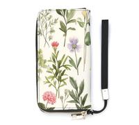 BVKWNTSA Portafoglio alla moda in pelle stampata con acquerelli di erbe e fiori di grande capacità verticale, design interno multi-scomparto - soddisfa le tue diverse esigenze di viaggio