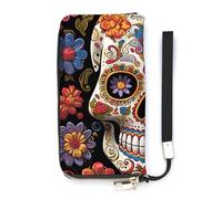 BVKWNTSA Portafoglio alla moda in pelle stampata con teschi di zucchero di grande capacità, verticale, design interno multi-scomparto - soddisfa le tue diverse esigenze di viaggio