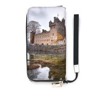 BVKWNTSA Portafoglio alla moda in pelle stampata verticale con motivo castello vicino al lago e pietre di grande capacità, design interno multicomparto, per soddisfare le tue diverse esigenze di