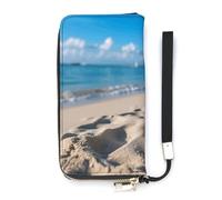 BVKWNTSA Portafoglio alla moda in pelle stampata verticale con pupazzo di neve di sabbia sulla spiaggia, design multi-scomparto interno, per soddisfare le tue diverse esigenze di viaggio