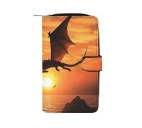 BVKWNTSA Portafoglio multifunzionale alla moda in pelle stampata con drago volante al tramonto e grande capacità per uomini e donne, portafoglio casual per affari con slot per schede multiple, Drago