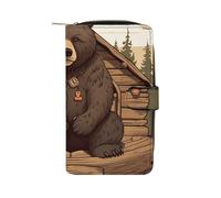 BVKWNTSA Portafoglio multifunzionale alla moda in pelle stampata con orso rustico di grande capacità per uomini e donne, portafoglio casual per affari con slot per schede multiple, Rustic Lodge Bear