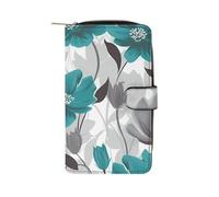 BVKWNTSA Portafoglio multifunzione alla moda di grande capacità in pelle stampata floreale grigio e bianco per uomini e donne, portafoglio casual per affari con slot per schede multiple, Grigio foglia