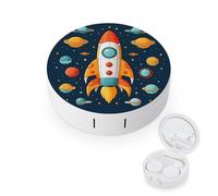 BVKWNTSA Razzo rotondo portatile Clipart Space Ship stampato custodia per lenti a contatto è elegante e compatto, facile da trasportare e protegge le lenti.