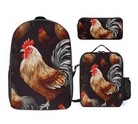 BVKWNTSA Teen Shine - Zaino 3 in 1 con stampa gallo e portapranzo