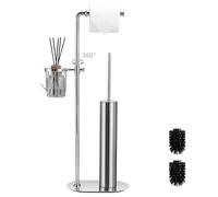 BVL Porta Carta Igienica e Scopino Cromato, Portacartaigienica Bagno in Acciaio Inox con Pratico Cestello Portaoggetti a 360°, Scopino Bagno WC con Porta Carta Igienica