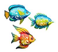 BVLFOOK Decorazione da parete costiera, pesce in metallo, decorazione da parete per interni ed esterni, scultura nautica da parete con pesci tropicali per piscina, bagno, camera da letto, patio