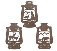 BVLFOOK Decorazione da parete in metallo con lanterna a forma di orso, lupo e cervo nella stalla, 9,3 pollici, set di 3 decorazioni rustiche conc