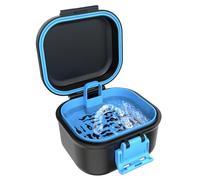 BVN Scatola per protesi a prova di perdite, scatola per protesi dentali con colino, portatile, per tutte le età, protesi e parentesi graffe (nero + blu).