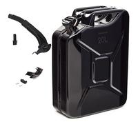 BW® Tanica per carburante in metallo, 20 litri, con beccuccio, colore nero, RAL 9005, certificata TÜV e approvazione ONU, Made in Europe