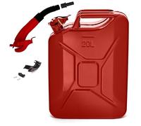 BW© Tanica per carburante in metallo, 20 litri, con beccuccio, colore rosso, RAL 3000, certificato TÜV e approvazione ONU, Made in Europe
