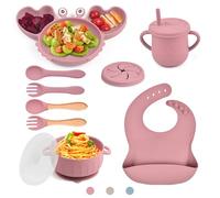 Bwaliffury Set Pappa Svezzamento, Set di Stoviglie per Bambini in Silicone, Stoviglie per bambini in Silicone, Ciotola, Piatto, Tazza, Cucchiaio, Set Pappa senza BPA