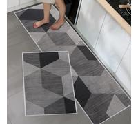 BWBIKE Set di Tappeti da Cucina Tappetini in Piedi in Moquette Lavabili Set di Tappeti da Pavimento Antiscivolo in Microfibra da 2 pezzi, 43 x 75 cm + 43 x 150 cm, Rhombus-Upgrate