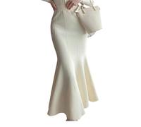 BWCKMTSC Gonna Lunga Donna Sirena Principessa Maglia A Coda di Pesce Gonna Media Lunga A Vita Alta Autunno -Bianco Sporco-8004 Taglia Unica Adatta A Tutti (80-130)