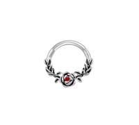 BWDHJLEY 1 piercing per il naso, argento e rosso, a cerchio con fiore di | Piercing da naso in acciaio inox, gioiello da donna, leggero