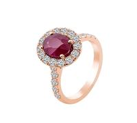 BWDHJLEY Anello da donna in oro reale 375, anello di fidanzamento rosso Ruby creato ovale Halo oro bianco 9 carati