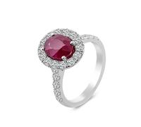 BWDHJLEY Anello da donna in oro reale 375, anello di fidanzamento rosso Ruby creato ovale Halo oro bianco 9 carati