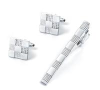 BWDHJLEY Cufflinks for Men Silver - Gemelli e fermacravatta, griglia quadrata per camicia