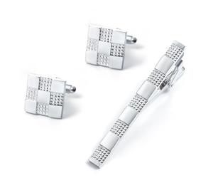 BWDHJLEY Cufflinks for Men Silver - Gemelli e fermacravatta, griglia quadrata per camicia