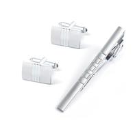 BWDHJLEY Cufflinks - Set di clip per manchette da uomo, in argento, strisce rettangolari per camicia