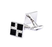 BWDHJLEY Cufflinks Silver, Gemelli da uomo per camicia nera, quadrati, smaltati, zirconi, regalo di nozze