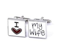 BWDHJLEY Gemelli da uomo in argento, bottone da polsino I Love My Wife per lo sposo e il testimone