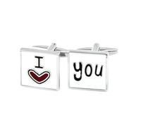 BWDHJLEY Gemelli da uomo in argento, gemelli da matrimonio con scritta "I Love You" per camicia formale per sposo e papà