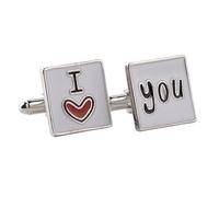 BWDHJLEY Gemelli da uomo in argento, gemelli da sposa in lega rossa bianca I Love You Quadrato gemelli per sposo testimoni