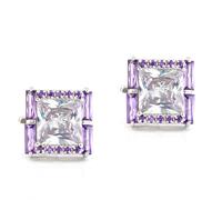 BWDHJLEY Gemelli in argento per uomo, gemelli viola quadrati con zirconi Cufflinks per camicia vestito