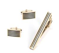 BWDHJLEY Set di fermacravatta e gemelli, gemelli da uomo, colore oro, nero, strisce rettangolari per camicia