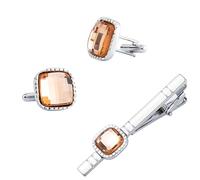 BWDHJLEY Set di gemelli e fermacravatta in argento, gemelli da smoking per uomo, quadrati in lega con zircone cubico, gemelli per camicia e vestiti