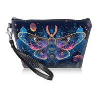 BWEGRHE Beauty case da viaggio con cinturino da polso staccabile, Luna magica falena, S