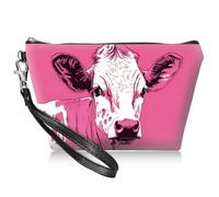 BWEGRHE Beauty case da viaggio con cinturino da polso staccabile, Mucca rosa., S