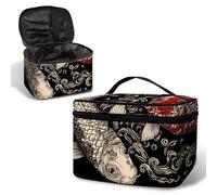 BWEGRHE Borsa cosmetica da viaggio in pelle PU con cinturino da polso staccabile, Carpe Koi, L