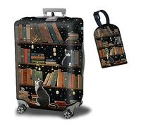 BWEGRHE Copertura per valigia, con 1 etichetta per bagagli, adatta per bagagli da 19 a 32 pollici, Biblioteca dei gatti, XL (30-32 inch)