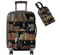 BWEGRHE Copertura per valigia, con 1 etichetta per bagagli, adatta per bagagli da 19 a 32 pollici, Biblioteca dei gatti, S (19-21 inch)