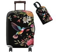 BWEGRHE Copertura per valigia, con 1 etichetta per bagagli, adatta per bagagli da 19 a 32 pollici, Colibrì Fiori, S (19-21 inch)