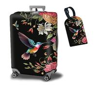 BWEGRHE Copertura per valigia, con 1 etichetta per bagagli, adatta per bagagli da 19 a 32 pollici, Colibrì Fiori, M (22-25 inch)