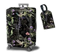 BWEGRHE Copertura per valigia, con 1 etichetta per bagagli, adatta per bagagli da 19 a 32 pollici, Colibrì di fiori selvatici, L (26-29 inch)