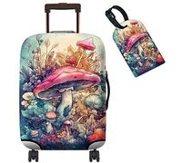 BWEGRHE Copertura per valigia, con 1 etichetta per bagagli, adatta per bagagli da 19 a 32 pollici, Funghi Autunno, S (19-21 inch)