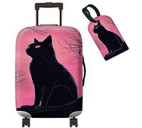 BWEGRHE Copertura per valigia, con 1 etichetta per bagagli, adatta per bagagli da 19 a 32 pollici, Gatto Cielo Rosa, S (19-21 inch)