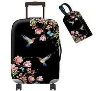 BWEGRHE Copertura per valigia, con 1 etichetta per bagagli, adatta per bagagli da 19 a 32 pollici, Sakura floreale colibrì, S (19-21 inch)