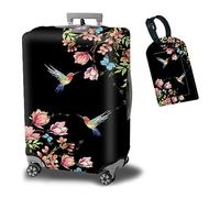 BWEGRHE Copertura per valigia, con 1 etichetta per bagagli, adatta per bagagli da 19 a 32 pollici, Sakura floreale colibrì, L (26-29 inch)