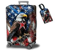 BWEGRHE Copertura per valigia, con 1 etichetta per bagagli, adatta per bagagli da 45,7 a 76,2 cm, Bandiera americana con aquila, L, Copertura per bagagli