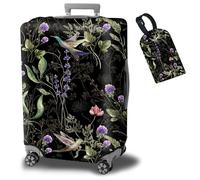 BWEGRHE Copertura per valigia, con 1 etichetta per bagagli, adatta per bagagli da 45,7 a 76,2 cm, Fiori Selvatici Colibrì, XL, Copertura per bagagli