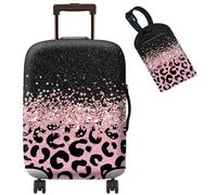 BWEGRHE Copertura per valigia, con 1 etichetta per bagagli, adatta per bagagli da 45,7 a 76,2 cm, Leopardi rosa, S, Copertura per bagagli