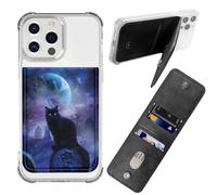 BWEGRHE Custodia adesiva per telefono, portafoglio in pelle PU con porta carte di credito e carta d'identità, blocco RFID, universale, design a portafoglio per la maggior parte degli smartphone, gatto