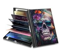 BWEGRHE Piccolo portafoglio da viaggio sottile multi-slot per carte di credito carino porta carte di credito RFID blocco porta carte piccolo portafoglio per donne uomini, Occhiali Sugar Skull, Matel