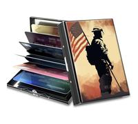 BWEGRHE Piccolo portafoglio da viaggio sottile multi-slot per carte di credito carino porta carte di credito RFID blocco porta carte piccolo portafoglio per donne uomini, Bandiera Soldato, Matel